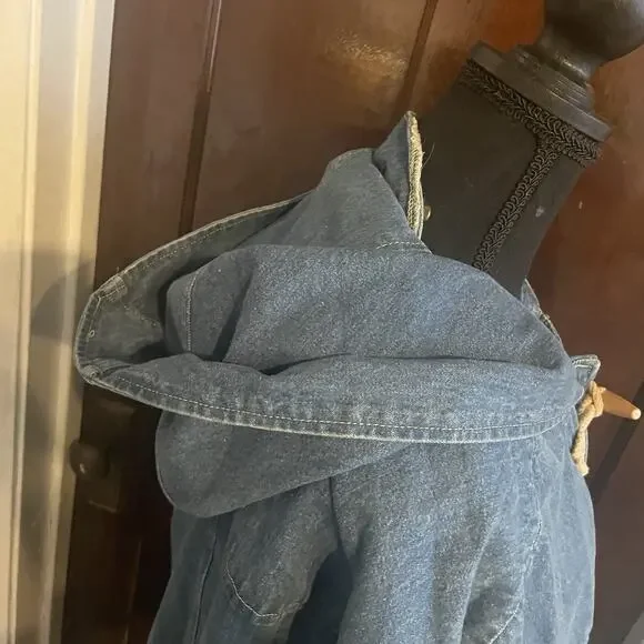 Vintage Denim & Co Duffle Chore Coat Womens 2XL Hooded 90s Long Blue Denim Togs - Picture 11 of 15